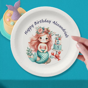 Assiettes En Carton Petites Filles Fille Sirène Fête Anniversaire Rose