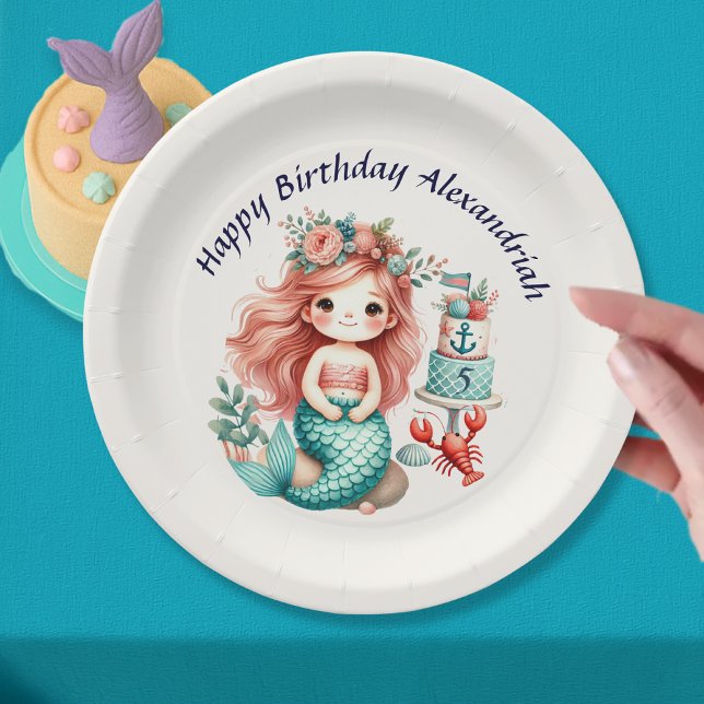 Assiettes En Carton Petites Filles Fille Sirène Fête Anniversaire Rose (Créateur téléchargé)