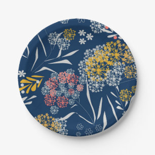 Assiettes En Carton Petites fleurs mignonnes bleu marine vi
