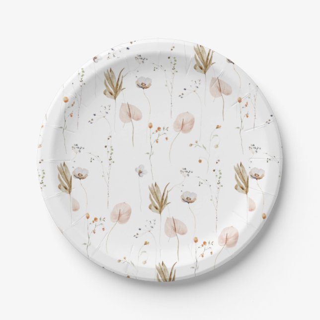 Assiettes En Carton Petites fleurs sauvages Champ Motif d'aquarelle (Devant)