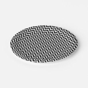 Assiettes En Carton Petites tailles Chevron noir et blanc