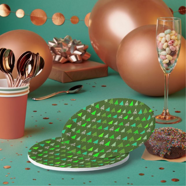 Assiettes En Carton Petits arbres de Noël verts (Multi)