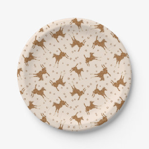 Assiettes En Carton Petits Chevaux Brown - sur rose saumon.