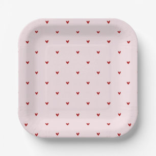 Assiettes En Carton Petits cœurs rouges Saint-Valentin rose