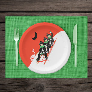 Assiettes En Carton Petits Garçons vintages Sledding Moon House