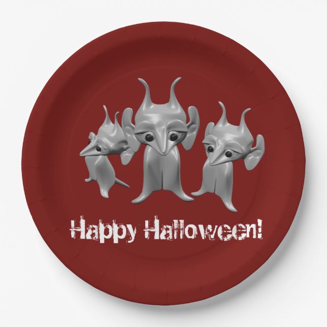Assiettes En Carton Petits Martiens, Happy Halloween, personnalisées (Devant)