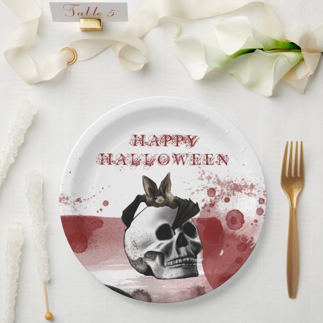 Assiettes En Carton Peur crâne sanglant Happy Halloween Party (Mariage)