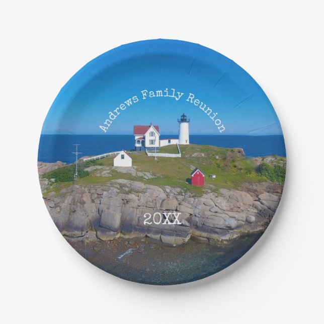 Assiettes En Carton Phare de Nubble Reunion Famille Côtière (Devant)