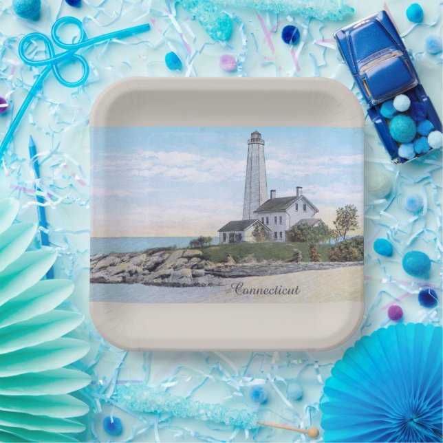 Assiettes En Carton Phare du Connecticut (Fête)