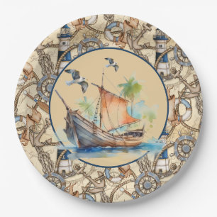Assiettes En Carton Phare Nautique Avec Bateau
