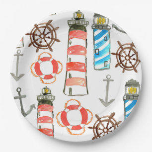 Assiettes En Carton Phare patriotique d'aquarelle
