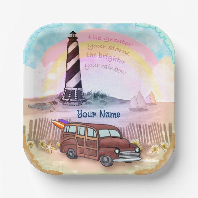 Assiettes En Carton Phare Stormy Rainbow (Recto)