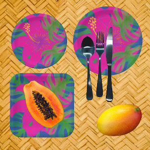 Assiettes En Carton Philodendron Hibiscus Tropical 