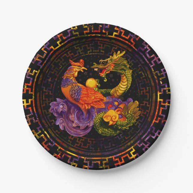 Assiettes En Carton Phoenix et Dragon - en couleur (Devant)