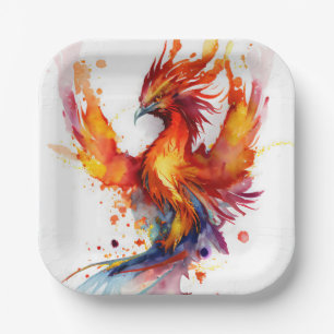 Assiettes En Carton Phoenix se lève de l'Imaginaire Flames aquarelle