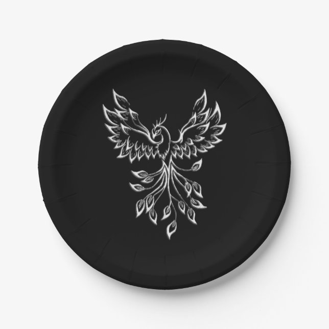 Assiettes En Carton Phoenix se lève sur le noir (Devant)