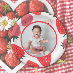 Assiettes En Carton Photo Berry Première Fête d'Anniversaire de Fraise