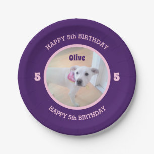 Assiettes En Carton Photo Chien chiot violet et rose Anniversaire 5