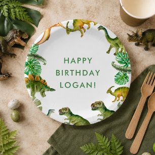 Assiettes En Carton Photo d'anniversaire de dinosaure