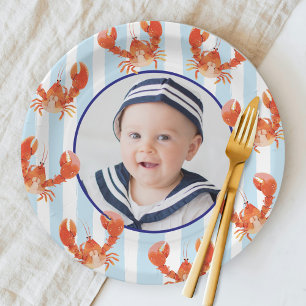 Assiettes En Carton Photo d'anniversaire de Nautical Lobster Kids