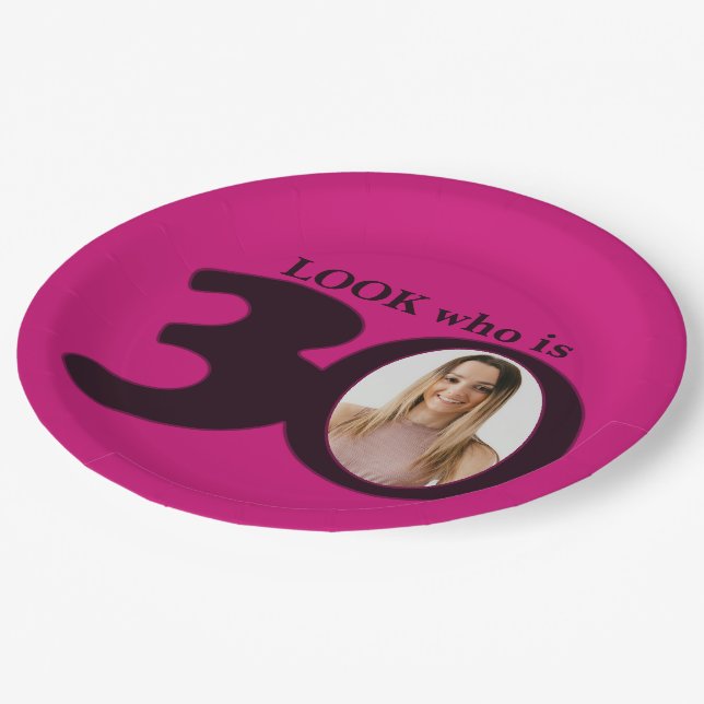 Assiettes En Carton Photo de 30e anniversaire look plaque en papier ro (Angle)