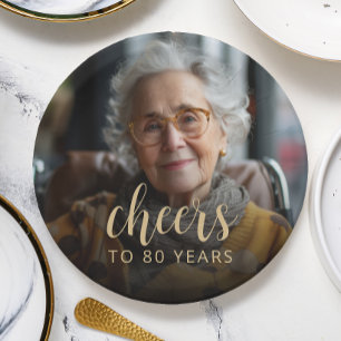 Assiettes En Carton Photo de fête d'anniversaire 80 ans Tchin-tchin