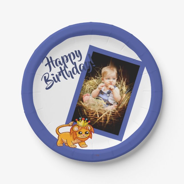 Assiettes En Carton Photo de garçon d'anniversaire bleu (Devant)