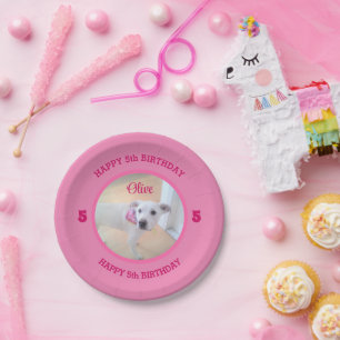 Assiettes En Carton Photo de mignon Chien rose Anniversaire 5