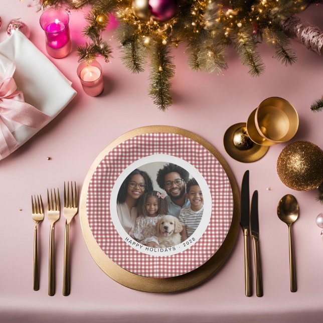 Assiettes En Carton Photo de Noël En vichy (Vintage Gingham holiday tableware)