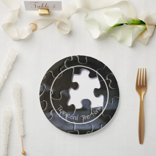 Assiettes En Carton Photo de pièce de puzzle noir blanc manquant perso (Mariage)