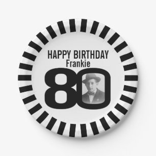 Assiettes En Carton Photo en noir et blanc pour 80e anniversaire avec