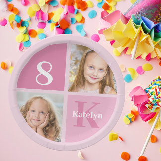 Assiettes En Carton Photo fille rose mignonne Anniversaire de enfant P