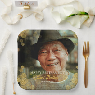 Assiettes En Carton Photo Gold Confetti Happy Retirement Party Invité