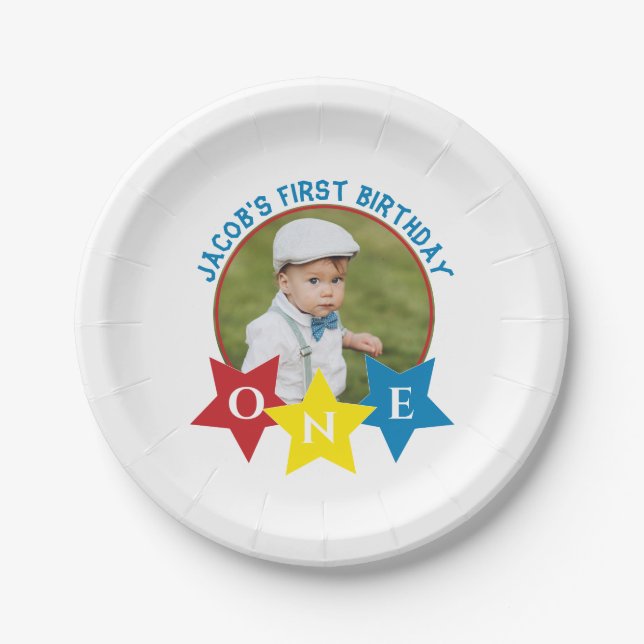 Assiettes En Carton Photo moderne minimlisant 1er anniversaire (Devant)