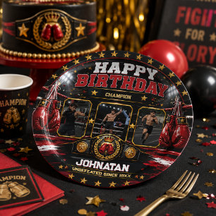 Assiettes En Carton Photo personnalisé de boxe Anniversaire Champion P