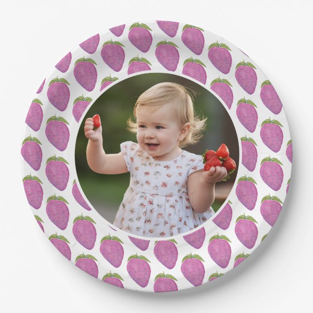 Assiettes En Carton Photo personnalisée rose Berry Premier anniversair (Devant)