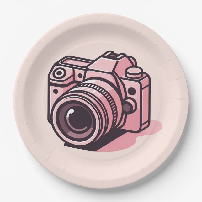 Assiettes En Carton Photo reflex rose tendance Personnalisée (Devant)