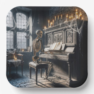 Assiettes En Carton Pianiste squelette d'Halloween
