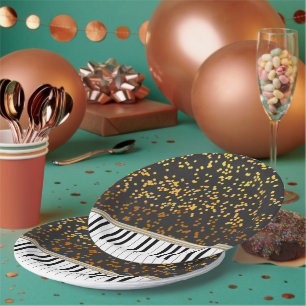 Assiettes En Carton Piano Keys Gold Pois Motif