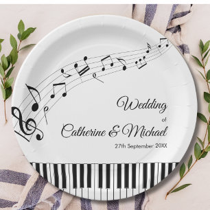 Assiettes En Carton Piano Keys Notes musicales Mariage noir et blanc