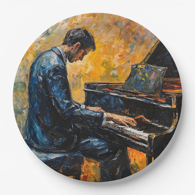 Assiettes En Carton Piano Player - Peinture à l'huile (Devant)