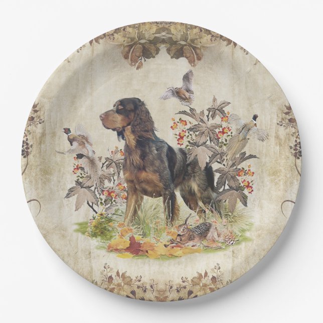 Assiettes En Carton Picardy Spaniel, chasse aux oiseaux (Devant)