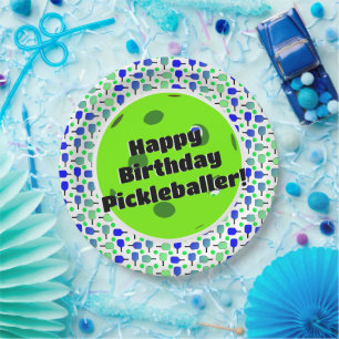 Assiettes En Carton Pickleball Anniversaire Bleu Vert Personnalisé Hap