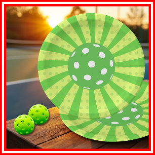 Assiettes En Carton Pickleball Anniversaire Vert RETRO Stripes Sports