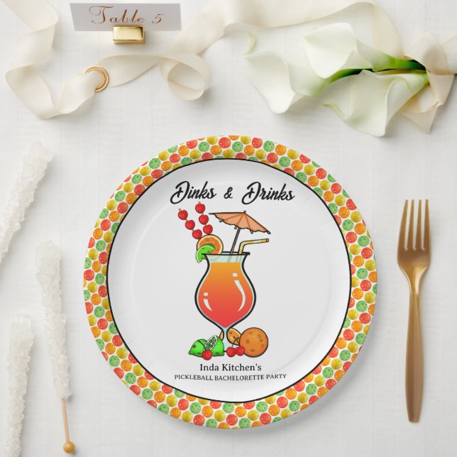 Assiettes En Carton Pickleball Bachelorette Mariage Dinks & Boissons (Mariage)