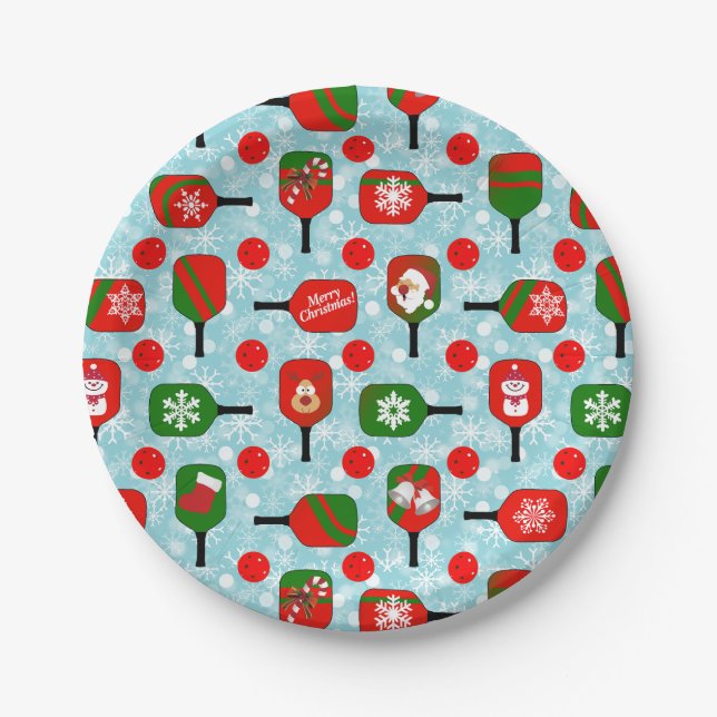 Assiettes En Carton Pickleball de Noël Rouge Vert Bleu Flèches de neig (Devant)