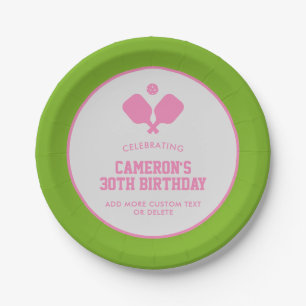 Assiettes En Carton Pickleball Party Paddles Rose Green Custom