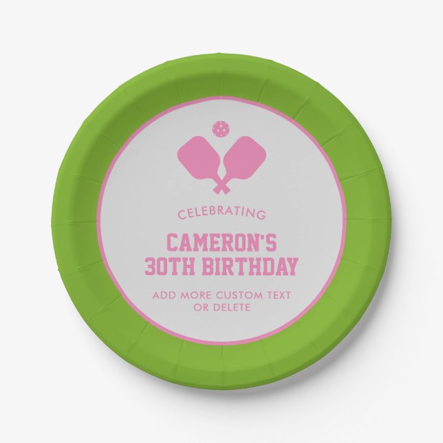 Assiettes En Carton Pickleball Party Paddles Rose Green Custom (Devant)