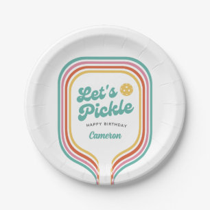 Assiettes En Carton Pickleball Party Pickle Retro Rainbow Stripe
