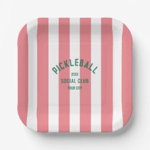 Assiettes En Carton Pickleball Social Club Pink Cabana Stripe Party
